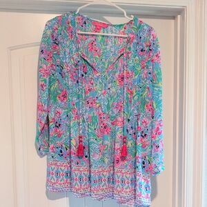 Lilly Pulitzer Blue Pleated  Blouse